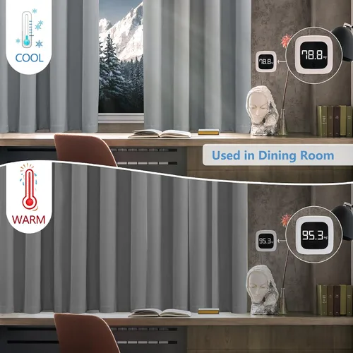 Vista 2 de YC WINRRARII Cortinas 100% opacas con forro negro para dormitorio, juego de 2 paneles de cortinas de bloqueo, tratamientos de ventana para sala