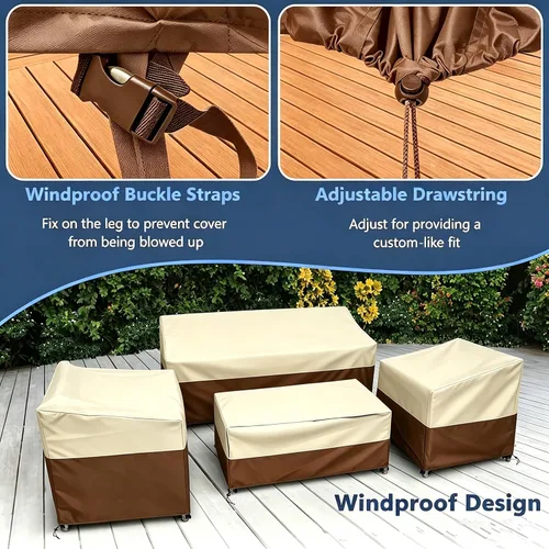 Vista 3 de STARTWO Outdoor Furniture Cover Waterproof, 600D Heavy Duty, 4 Piece Patio Furniture Set Cover for Outside Couch, Lawn Chairs, Coffee Table