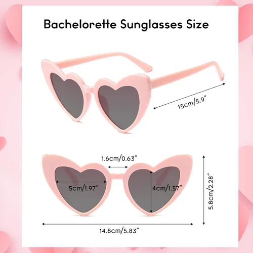Vista 2 de PLULON 9 pares de lentes de sol en forma de corazón con 9 piezas de satén para el pelo de despedida de soltera, gafas de sol de corazón a granel
