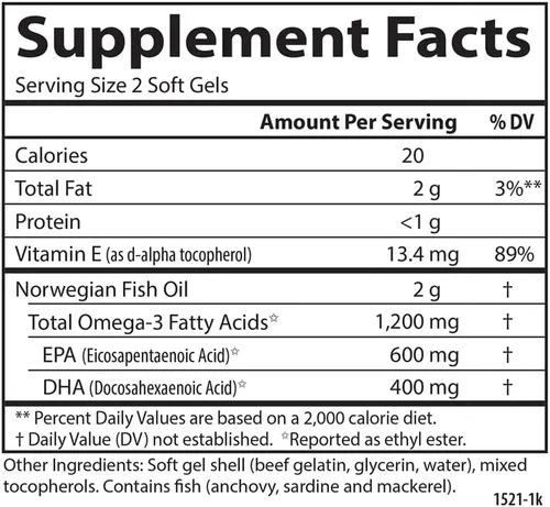 Vista 5 de Carlson Super Omega-3 Gemas, noruego, 1,200 mg de Omega-3, 100 geles blandos