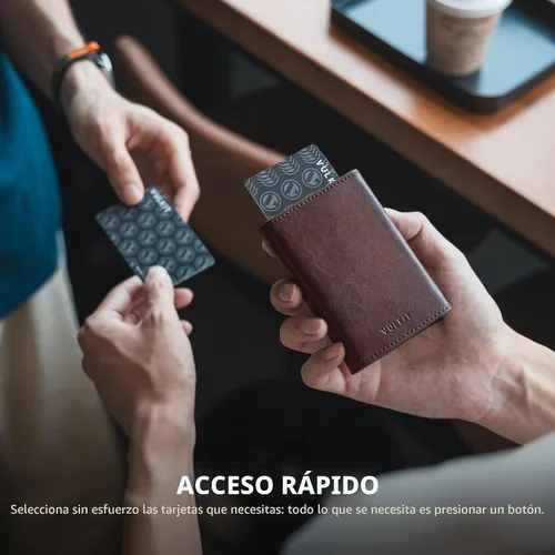 Vista 2 de VULKIT Cartera con tarjetero con bolsillo para monedas, cierre magnético, tarjetas desplegables con ventana para identificación, cartera de cuero