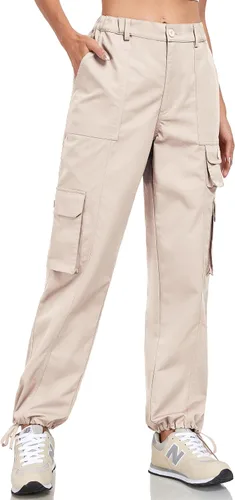 Vista 3 de Women's Cargo Work Pants Elastic Waist Straight Leg Casual Travel Hiking Pants Loose Cotton Military Pants 7 Pockets