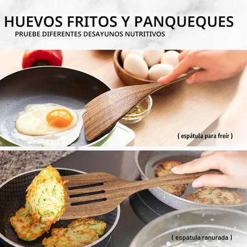 Vista 5 de cucharas de madera para cocinar, juego de utensilios de cocina antiadherentes con 10 piezas de espátulas y cucharas de madera de acacia