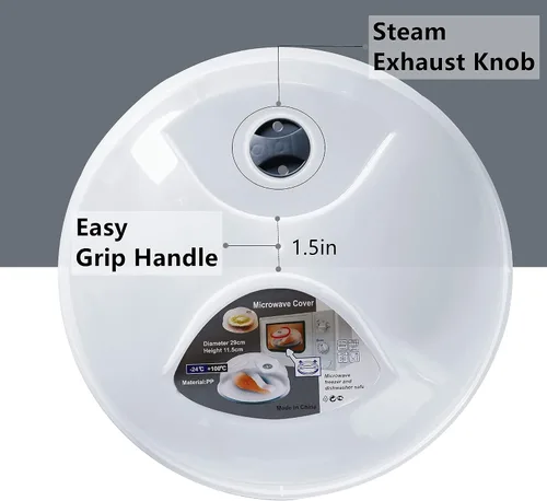 Vista 5 de Tapa grande para microondas contra salpicaduras para alimentos, cubierta de microondas con rejillas de ventilación de vapor, 3.8 cm, libre de BPA