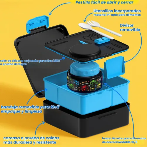 Vista 3 de Fimibuke Juego de lonchera Bento para niños y adultos con tarro de comida aislado de 8 onzas, bolsa de almuerzo y taza de salsa, a prueba de fugas
