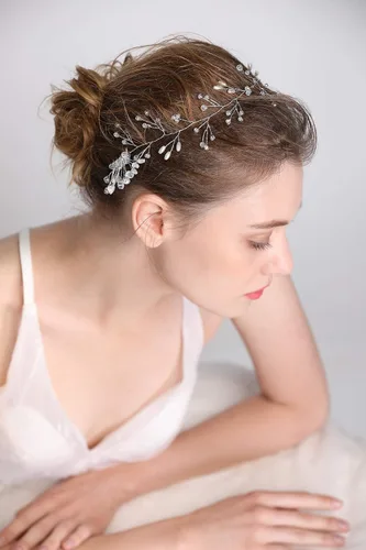 Vista 3 de Accesorios para el cabello de novia, juego de aretes de vid de cristal, diadema para boda, peine para el cabello, fiesta de noche, pieza