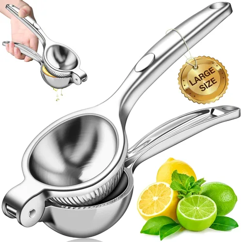 Vista 8 de Vakoo Exprimidor de limón - Exprimidor manual de cítricos de acero inoxidable extra grande, resistente, para limón y lima, máxima extracción
