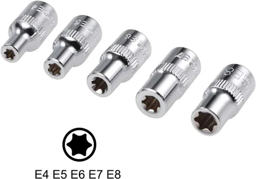 Vista 4 de uxcell Juego de llaves de vaso de 1/4 de pulgada Torx Externo E4 E5 E6 E7 E8 Cr-V Acero 5 Pcs