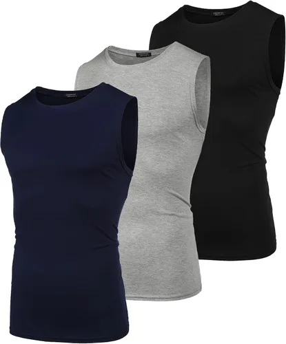 Vista 4 de COOFANDY Camisetas sin mangas para hombre, paquete de 3 camisetas sin mangas para entrenamiento, gimnasio, culturismo, fitness, paquete de 3