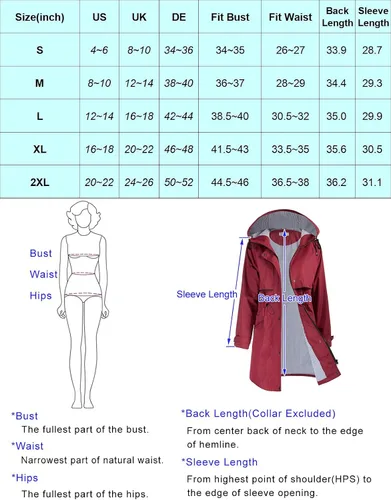 Vista 7 de JASAMBAC Chaqueta larga para mujer impermeable ligera para exteriores con capucha
