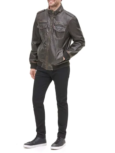 Vista 7 de Levis Mens Faux Leather Sherpa Aviator Bomber Jacket
