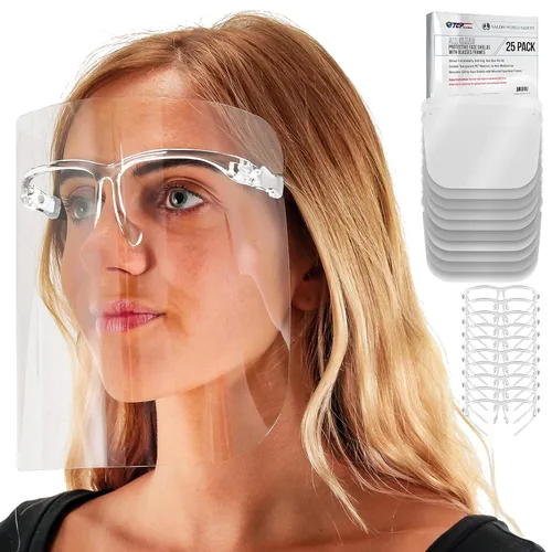 Vista 9 de TCP Global Salon World - Protectores faciales completos con marcos de gafas (paquete de 10), ultra transparentes para proteger los ojos, la nariz