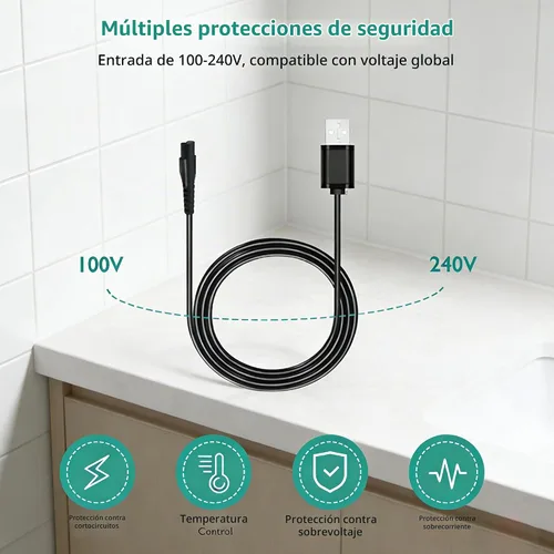 Vista 2 de Cable de carga USB compatible con el cable de afeitar Skull Pitbull Silver Razor