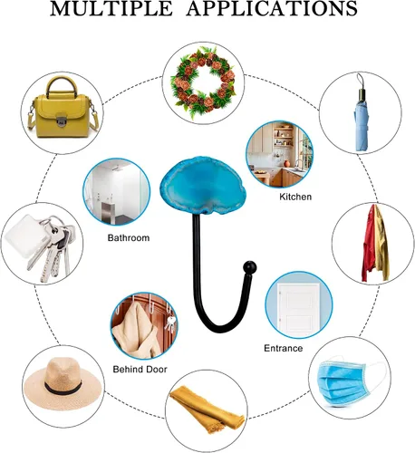 Vista 4 de Ganchos de pared de ágata para colgar, gancho decorativo de pared, ganchos para colgar sombreros, ganchos para colgar en la pared, ganchos en J