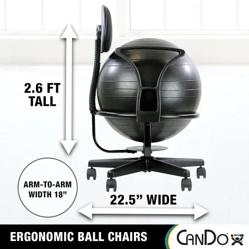 Vista 2 de CanDo Silla de bola de metal – Silla de bola de ejercicio ergonómica inflable con bomba de aire para el hogar, la oficina y el aula Rojo