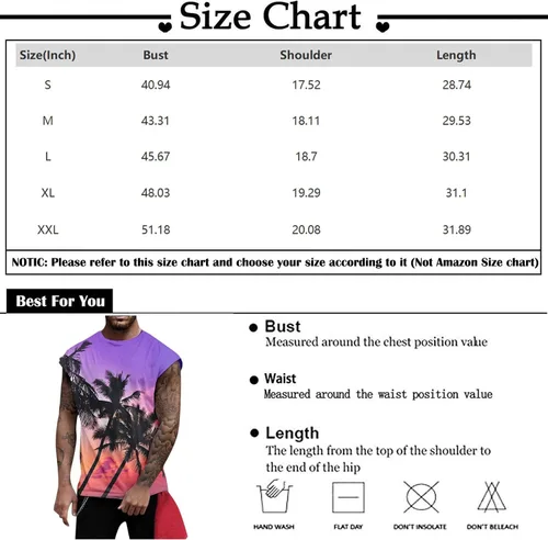 Vista 5 de Camiseta sin mangas con estampado floral para hombre, casual, deportiva, para gimnasio, hawaiana, playa, vacaciones