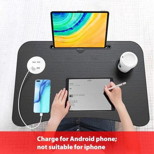 Vista 9 de Elekin - Mesa de cama plegable para computadora portátil, con cajón de almacenamiento/soporte para tazas, escritorio plegable multifunción