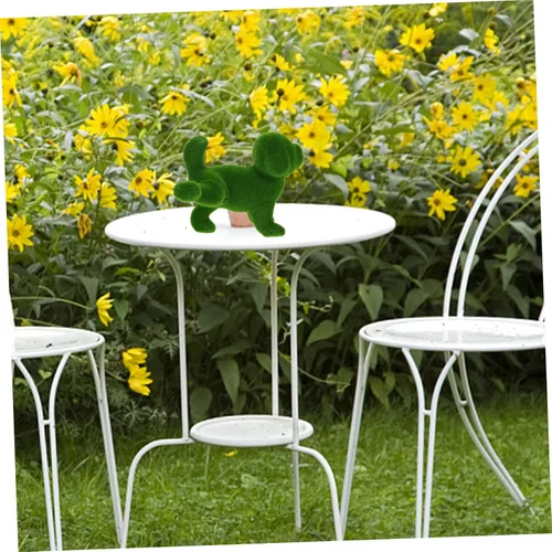 Vista 8 de Yardwe Cachorro flocado Artificiales para decoración verde Accesorios para el hogar Decoración de perro flocado Estatua de jardín Estatua de perro