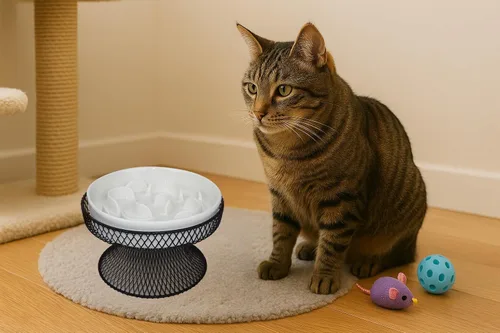 Vista 8 de 2 piezas de comederos elevados de cerámica para gatos con alimentación lenta con soporte, comedero lento para gatos para comida húmeda y seca