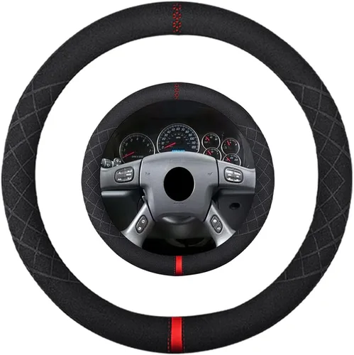 Vista 58 de Funda de volante de gamuza de 14 pulgadas, compatible con Tesla Model 3 Model Y, funda de volante deportiva de cuero gamuza antideslizante
