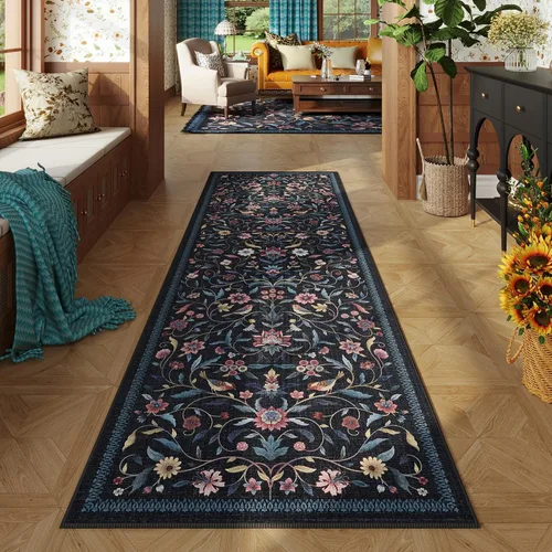 Vista 38 de Alfombra de entrada vintage con medallón floral de 2 x 3 pulgadas, lavable a máquina, alfombra de entrada de pelo bajo, suave, pequeña, alfombra
