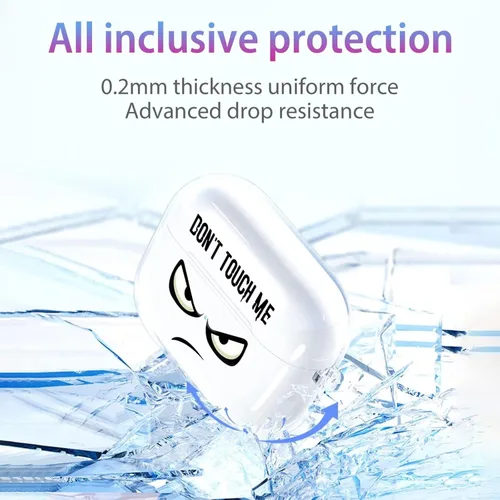 Vista 6 de Funda transparente para AirPod Pro 2019, Don't Touch My PODS, funda negra con llavero de ojos grandes, linda caricatura para AirPods Pro, funda