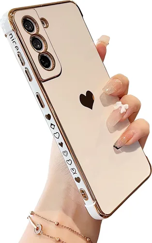 Vista 7 de DEFBSC Compatible con Samsung Galaxy S22, funda de corazón con borde galvanizado, protección completa de la cámara, esquinas reforzadas elevadas