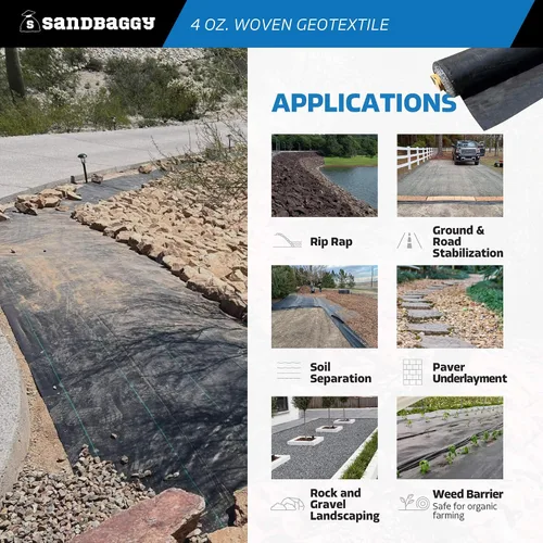 Vista 5 de Sandbaggy Tejido geotextil para paisaje, para estabilización del suelo y contrapiso para entrada, caminos de grava y estacionamientos, 200 libras