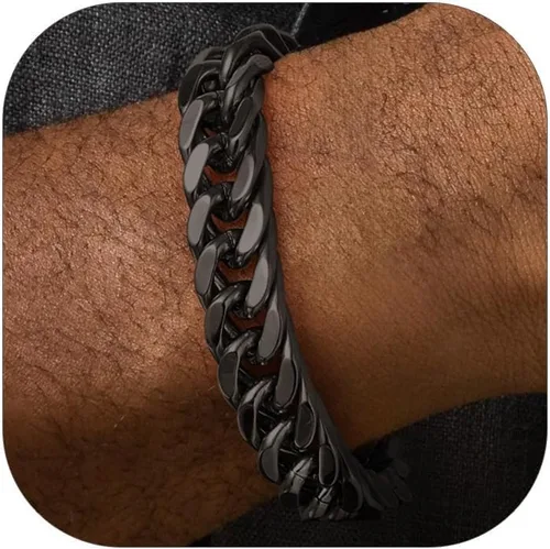Vista 13 de FaithHeart Pulsera de eslabones cubanos de acero inoxidable para hombre, cadena de eslabones para hombre chapada en oro/negro/plata de 8/12/17mm