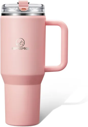 Vista 11 de Gpeng 30/40/50 oz Vaso con asa, botellas de agua con tapa de popote, taza de viaje de acero inoxidable aislada compatible con portavasos, mantiene