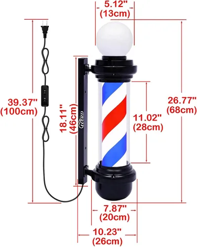 Vista 2 de Luz de poste de barbero de 27 pulgadas rojo blanco y azul