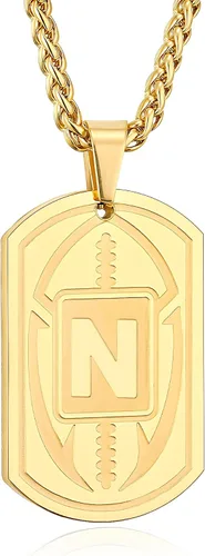 Vista 13 de Graduation Gifts - Football Initial Necklace for Men Boys Kids Teen Dog Tag Stainless Steel Black Letter Pendant Sport Football Athletes Jewelry