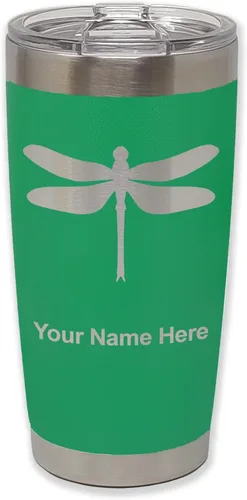 Vista 7 de LaserGram Vaso aislado al vacío de 20 onzas, libélula, grabado personalizado incluido (negro)