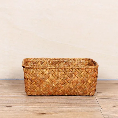 Vista 7 de Cestas de almacenamiento de pastos marinos para decoración del hogar, cesta rectangular de mimbre para almacenamiento de aperitivos, cestas tejidas