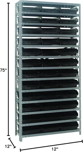 Vista 515 de Quantum QSBU-245BK Heavy Duty Shelving Unit with (7) Shelves and (24) QUS245 Black Bins for Garage Warehouse Storage Distribution 400 lb Load