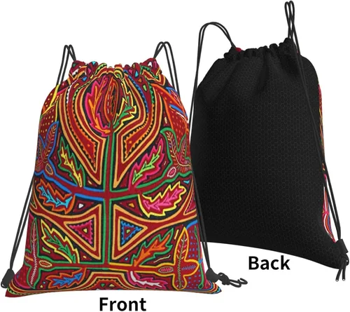 Vista 3 de Mola De Panamá Mochila Deportiva Bolsa De Gimnasio Bolsa De Cordón Bolsa De Cuerda Para Yoga Natación Para Hombres Mujeres, Mola De Panamá1