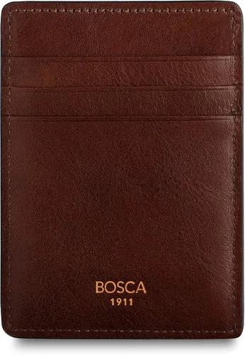 Vista 5 de Bosca Cartera de cuero con bolsillo frontal de lujo para hombre, Marrón oscuro