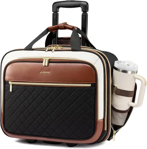Vista 11 de LOVEVOOK Bolso para portátil rodante para mujer, maletín con ruedas de 17.3 pulgadas, equipaje de mano blando para debajo del asiento, artículo