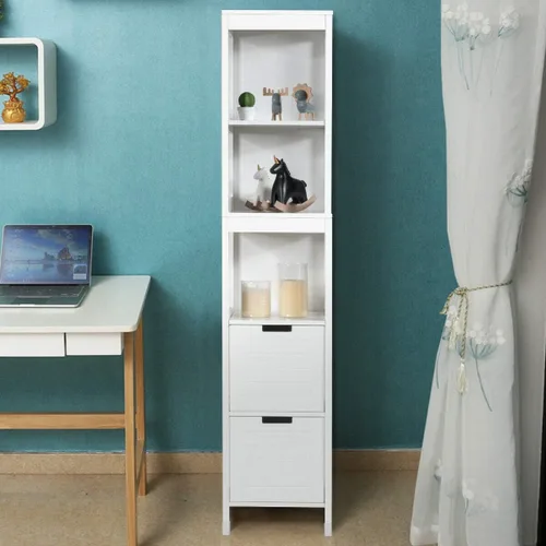 Vista 4 de Tangkula Gabinete de Almacenamiento Alto para Baño, Independiente de 57" de Alto Gabinete de Piso Delgado para Baño con Estantes Abiertos de 3