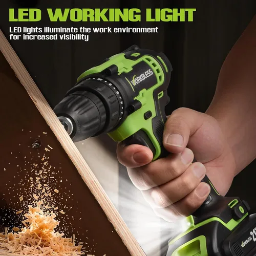 Vista 7 de WORKBLESS Juego de Taladro Eléctrico de 21V, Taladro Inalámbrico con Batería y Cargador, Portabrocas sin Llave de 3/8'', Velocidad Variable