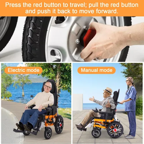 Vista 4 de Silla de ruedas eléctrica reclinable, sillas de ruedas reclinables ligeras para adultos, silla de ruedas motorizada portátil para personas mayores