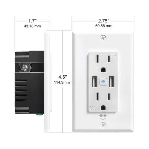Vista 7 de Geeni Toma de corriente de pared con cargador USB de alta velocidad de 2 puertos: Tomas de corriente USB duales y de alimentación, solución de carga