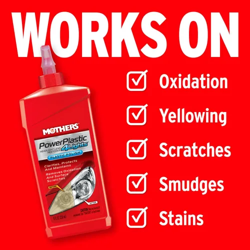 Vista 5 de Mothers cera líquida 8 Ultra-Fine Polish Cleans, Clarifies & Removes Oxidation from Plastics & Headlights, UV Shield Prevents Oxidation & Yellowing