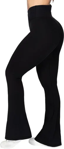 Vista 4 de Sunzel Leggings acampanados, pantalones de yoga cruzados con control de abdomen, cintura alta y pierna ancha