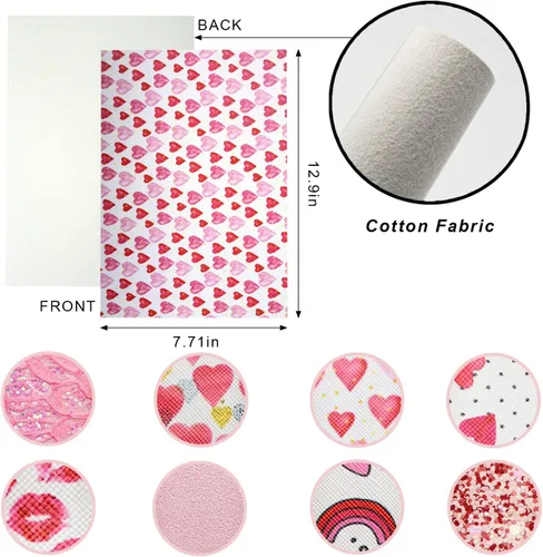 Vista 2 de Hying 8 hojas de cuero sintético rosa de San Valentín para manualidades, hoja de cuero sintético con purpurina de 8 x 13 pulgadas, hojas de tela