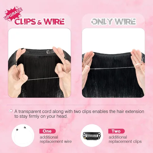 Vista 3 de MY-LADY - Extensiones de cabello humano real, extensiones de cabello humano real, 12 pulgadas, color negro azabache, extensiones de cabello largo