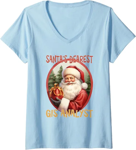 Vista 4 de GIS Analyst Christmas Holiday Love Xmas V-Neck T-Shirt Negro