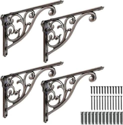 Vista 56 de Soportes de estante de 4 pulgadas, paquete de 4 soportes de pared de latón antiguo de alta resistencia, estantes decorativos de cocina victoriana