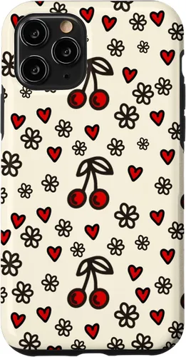 Vista 27 de Carcasa para iPhone 16 con diseño de cerezas, cerezas, diseño de corazón de San Valentín, color rojo
