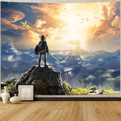 Vista 10 de kampdream Tapiz de videojuegos de anime, paisaje de cielo y montaña, para niños, hombres, dormitorio, sala de estar, 36 x 48 pulgadas